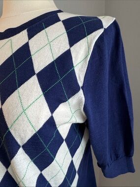 J. Crew Classic Argyle Crew Sweater - White/Navy, Size L